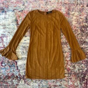 NWT Camel Suede Bell Sleeve Dress
